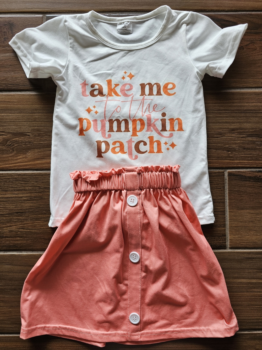Girls 'Take Me to the Pumpkin Patch' Tee & Coral Button Skirt Set